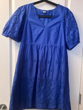 Old Navy Royal Blue Eyelet Puff Sleeve Dress